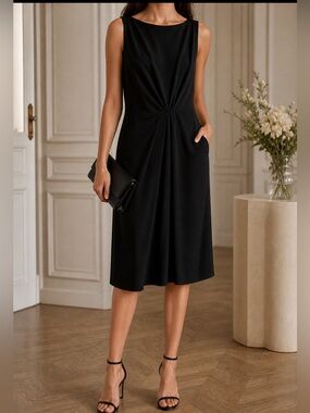 Tara Jarmon Elegant Black Silk Lined Sleeveless Dress